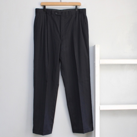 Christian Dior Monsieur Vintage Navy Blue Striped Wool Men's Suit Pants - Picture 7 of 11